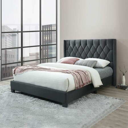 BETTER HOME 52 x 62 x 86 in. Amelia Fabric Tufted Queen Size Platform Bed, Charcoal 616859965768